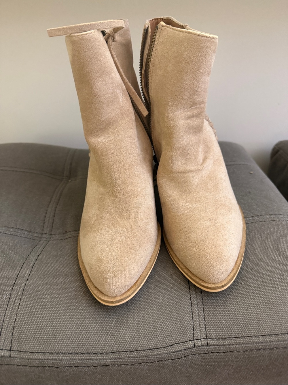 CCOCCI Beige Suede Ankle Booties with Side Zip